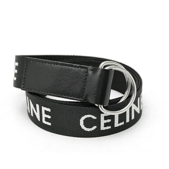 CELINE Accessories - Celine Medium Double Ring Belt 45AVS2AEO.38SI Jacquard Textile Calfskin Black